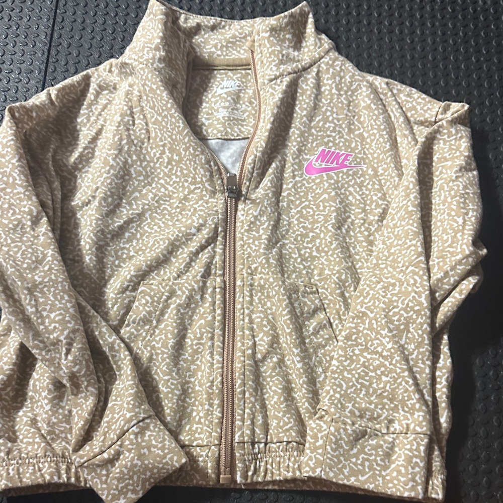 Nike Beige Patterned Jacket with Pink Logo